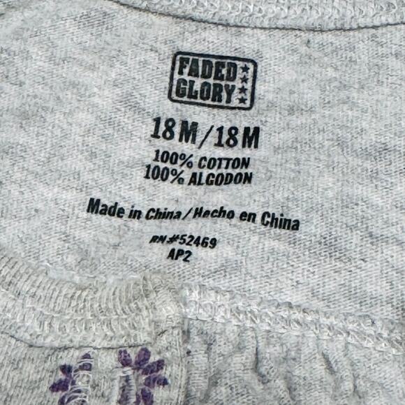 Faded Glory Toddler Girl's Purple Daisy Short Sleeve Floral Top Gray 18M - Picture 6 of 7